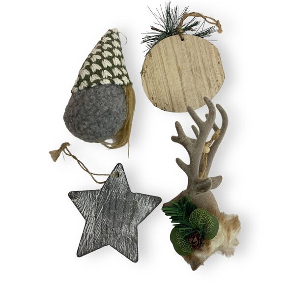 Woodland Christmas Ornaments Set of 4 Rustic Farmhouse Holiday Decor #2 - Picture 2 of 5